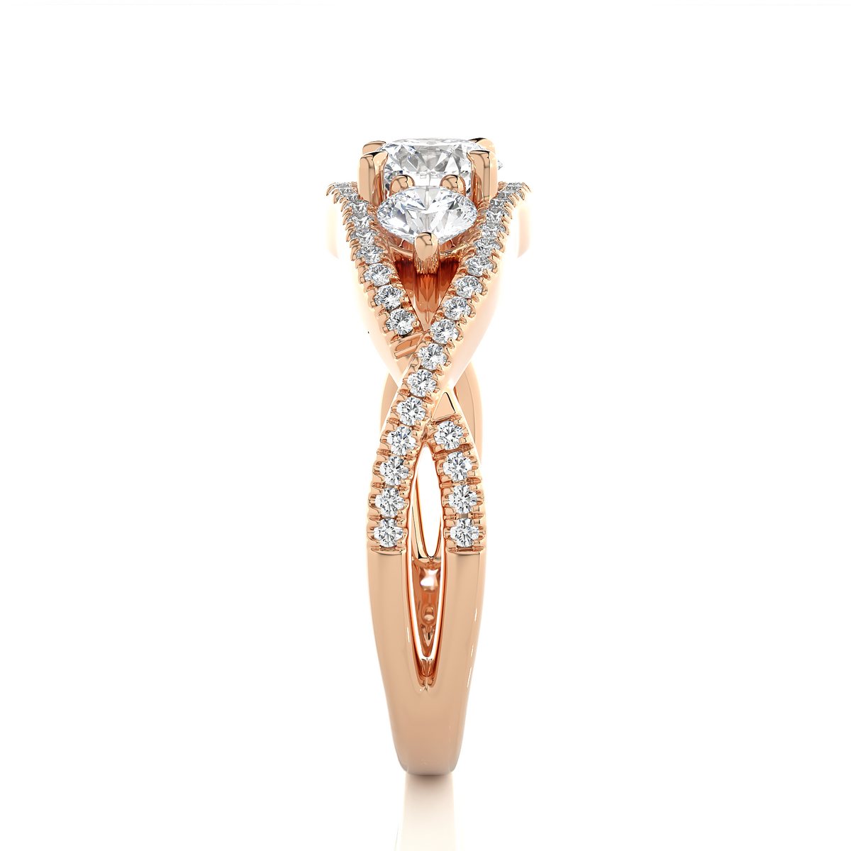 18K Solid Gold Ring, 1.07 Ct Three Stones With Pave And Side Stones Special Round Shape Ring For Women - HIGHCARAT DIAMONDS