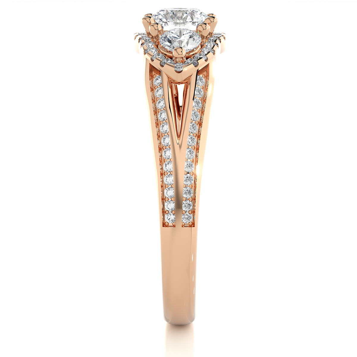 1.13 CT Round cut Three Stone Lab Grown Diamond And Also Side Stones Accented Engagement Ring - HIGHCARAT DIAMONDS