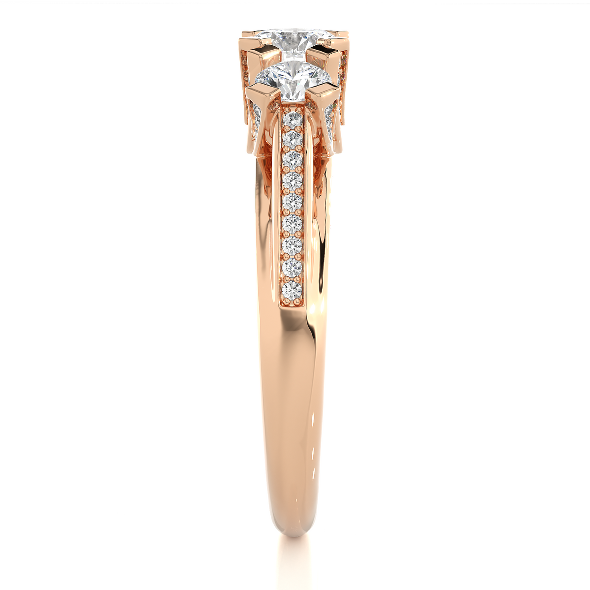 1.19 Ct Round Cut Lab grown Diamond Ring Three stone And Pave and Side Stone wedding Ring For Her - HIGHCARAT DIAMONDS