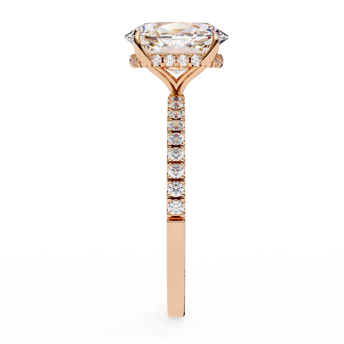 1.44 Ct Oval & Round Cut Lab Grown Stunning Pave Set Solitaire Ring Dainty Women's Jewelry - HIGHCARAT DIAMONDS