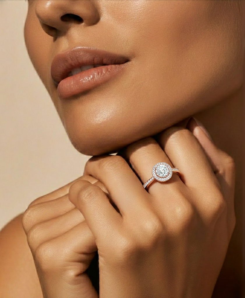 1.59 Ct Round Cut Lab grown Solitaire Ring With Round Accent,14K Solid Gold Hidden Halo Wedding Ring for gifted - HIGHCARAT DIAMONDS #wearthelook