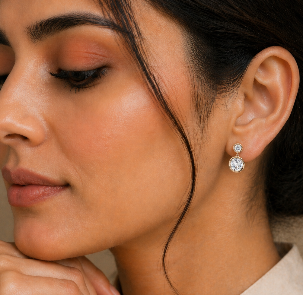 1.83Ct Round Cut Top Grade Diamond Bezel Set Unique Dainty Minimalist Solitaire Drop Party Wear Earring Gift For Her - HIGHCARAT DIAMONDS #wearthelook