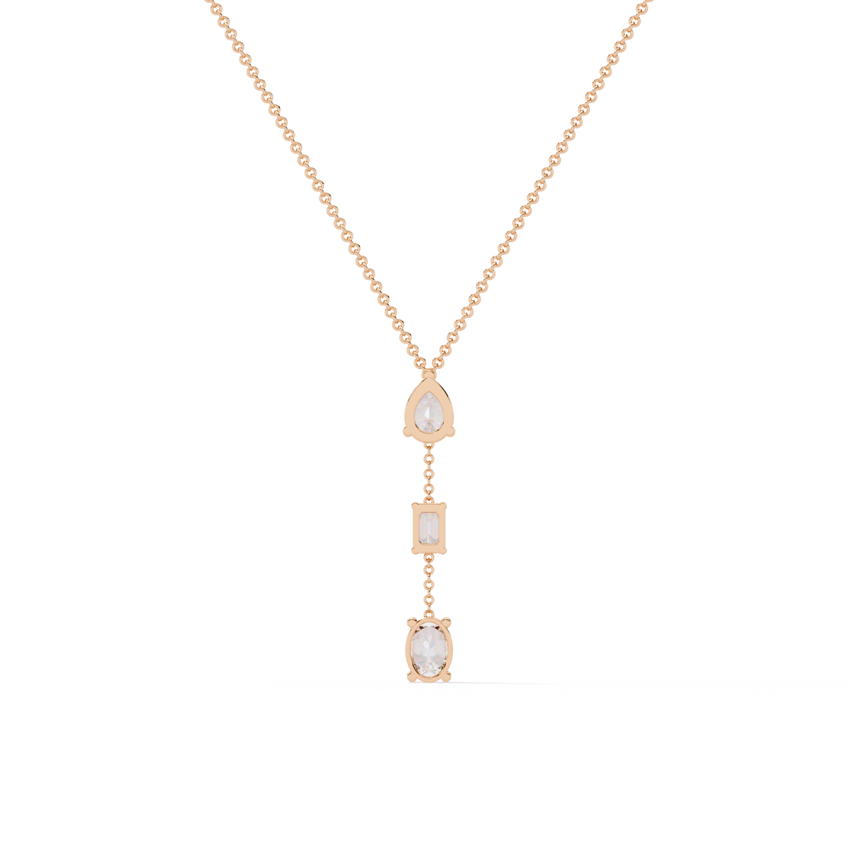 10k Solid Rose Gold Oval , Pear And Emerald Cut 1.54 Ct Lab Grown Three Diamond Unique occasionally Wear Necklace - HIGHCARAT DIAMONDS