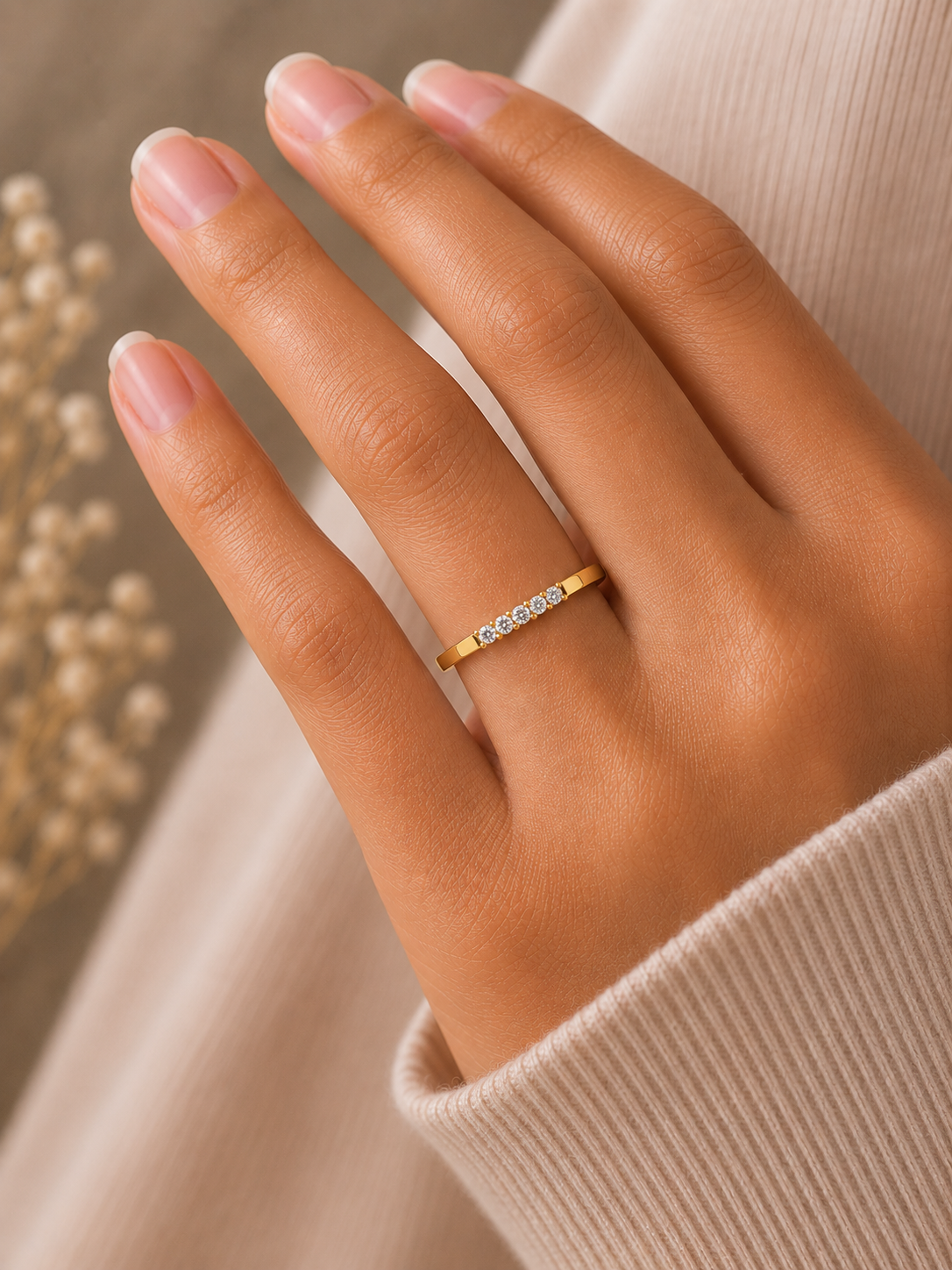 Round Cut Diamond Wedding Band Ring Natural Flow Design For Her 14K Solid Gold - HIGHCARAT DIAMONDS