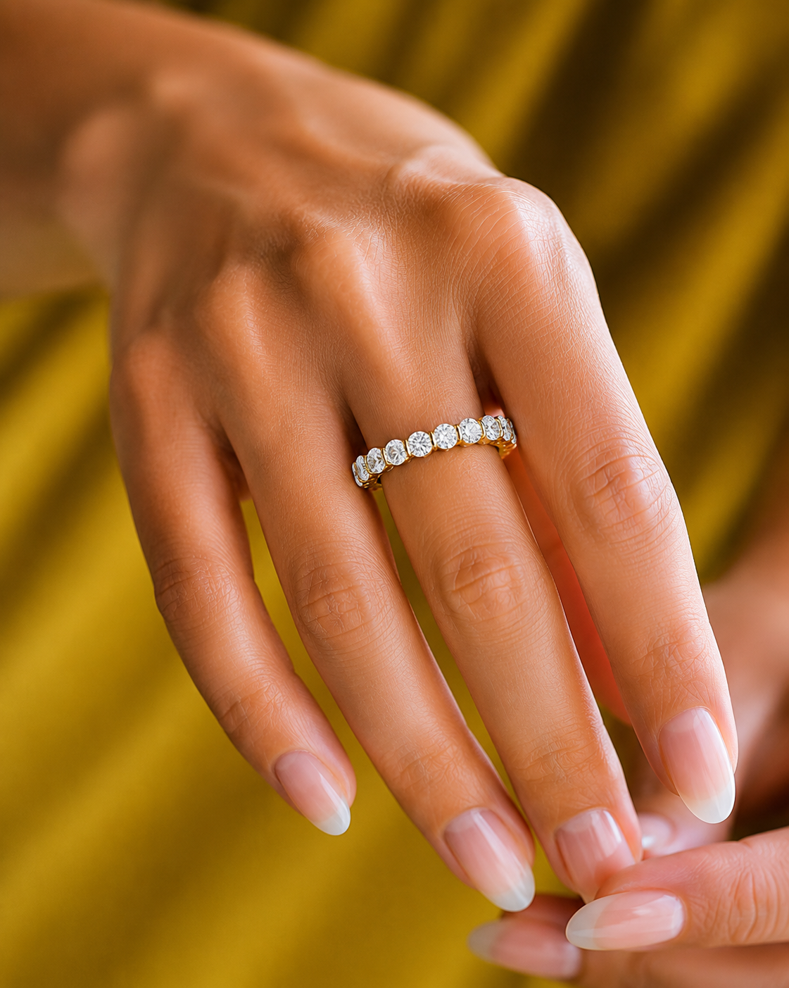 14K Solid Gold Full Eternity Round Cut Lab Grown Wedding Band For Women - HIGHCARAT DIAMONDS