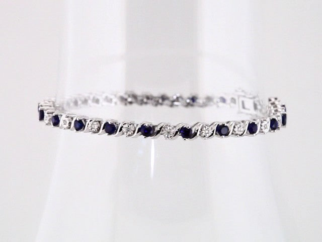14k-white-lab-grown-blue-sapphire-&-1/10-ctw-natural-diamond-line-7"-bracelet