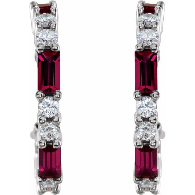 14k-white-lab-grown-ruby-&-1/2-ctw-natural-diamond--hoop-earrings