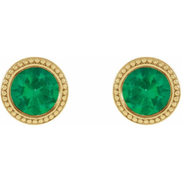 14k-yellow--lab-grown-emerald-beaded-bezel-set-earrings