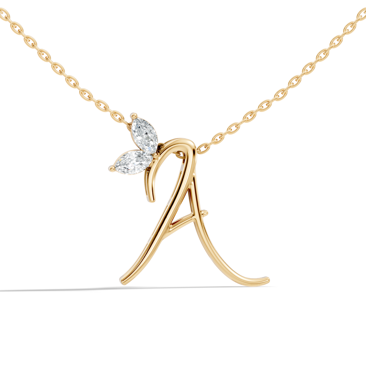 Unique Marquise Cut Diamond Pendant In 14K Solid Gold Personalized A Letter Jewelry - HIGHCARAT DIAMONDS
