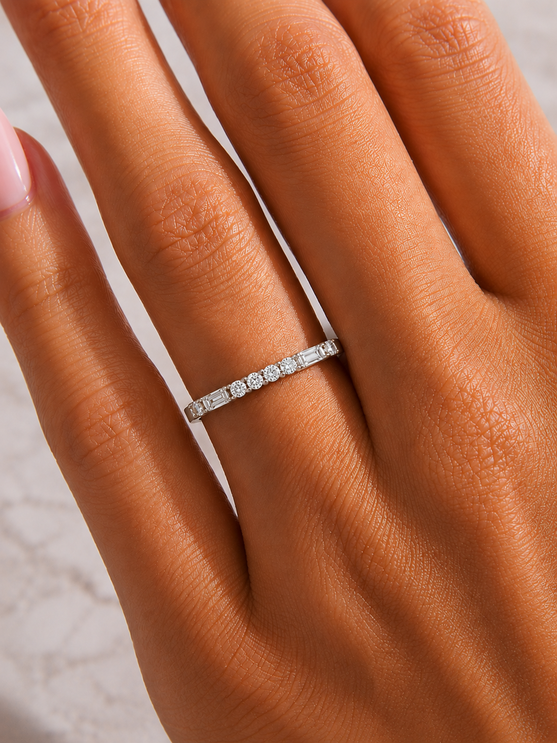Labgrown Ecofriendly Baguette and Round Diamond Half-Eternity Stackable Band Ring For Anniversary Gift - HIGHCARAT DIAMONDS