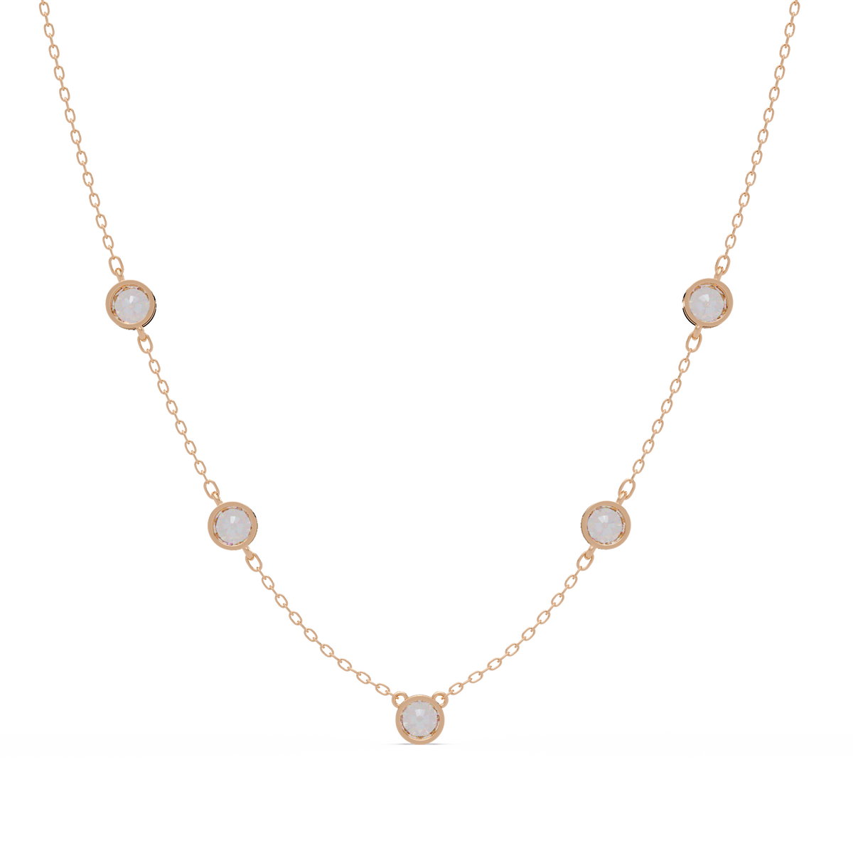 Bezel Set Round Lab-Grown Diamond Rose Gold Station Necklace - HIGHCARAT DIAMONDS