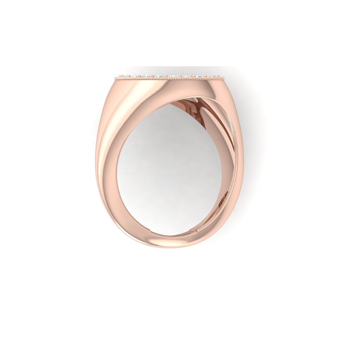 Classic Round Pave Diamond Signet Ring Personalized Unisex Solid Gold Ring in 14K - HIGHCARAT DIAMONDS