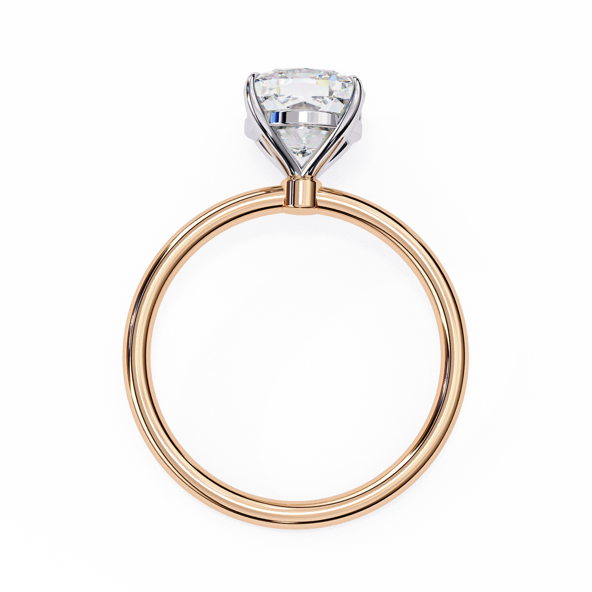 Close up of cushion cut solitaire ring with refined prong details