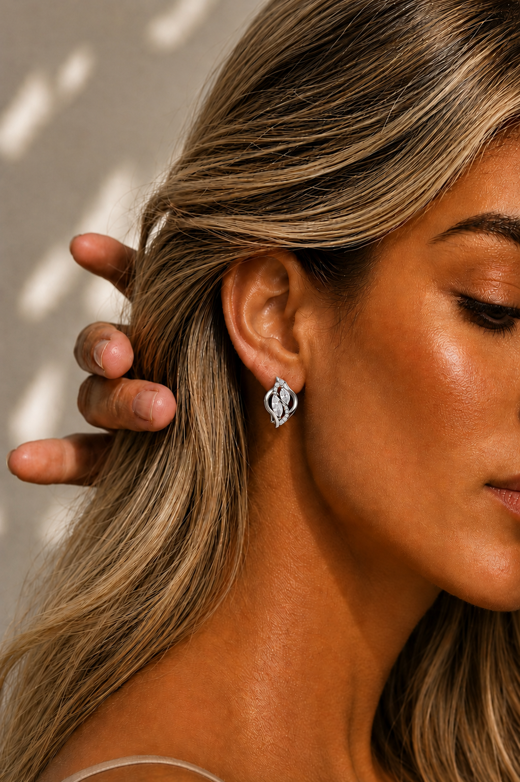Marquise and Round Cut Lab Grown Diamond Twist Stud Earring - HIGHCARAT DIAMONDS #wearthelook
