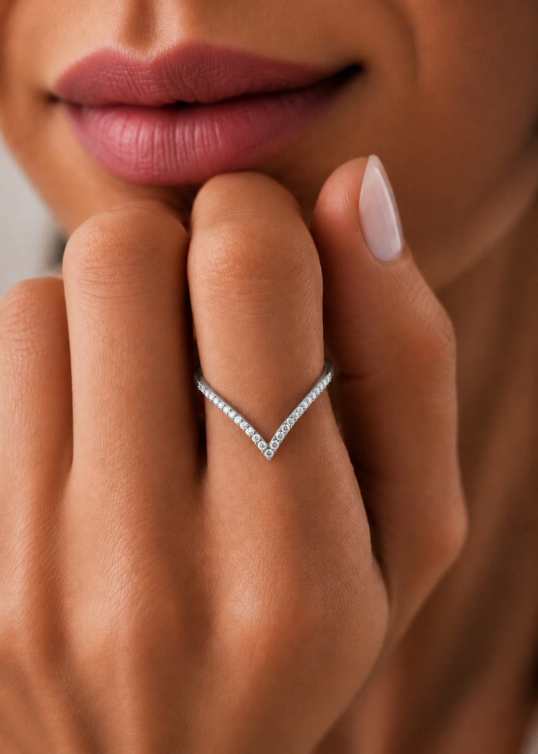 Minimalist V-Shaped Round Diamond Bridal Band Ring For Her In 18K Gold Lab-Grown or Natural - HIGHCARAT DIAMONDS