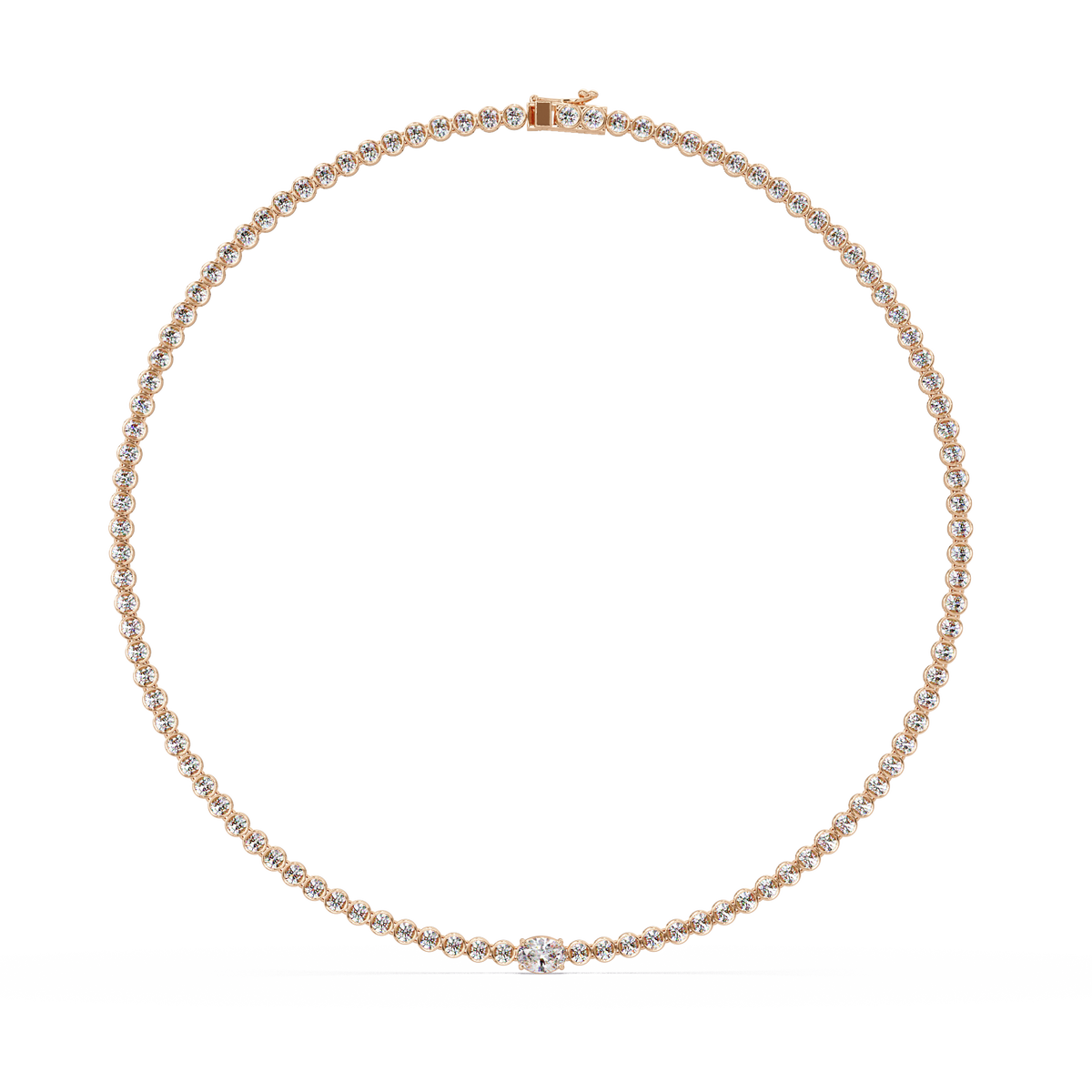 One Oval & Round Bezel Set Lab Grown Diamond Tennis Necklace - HIGHCARAT DIAMONDS
