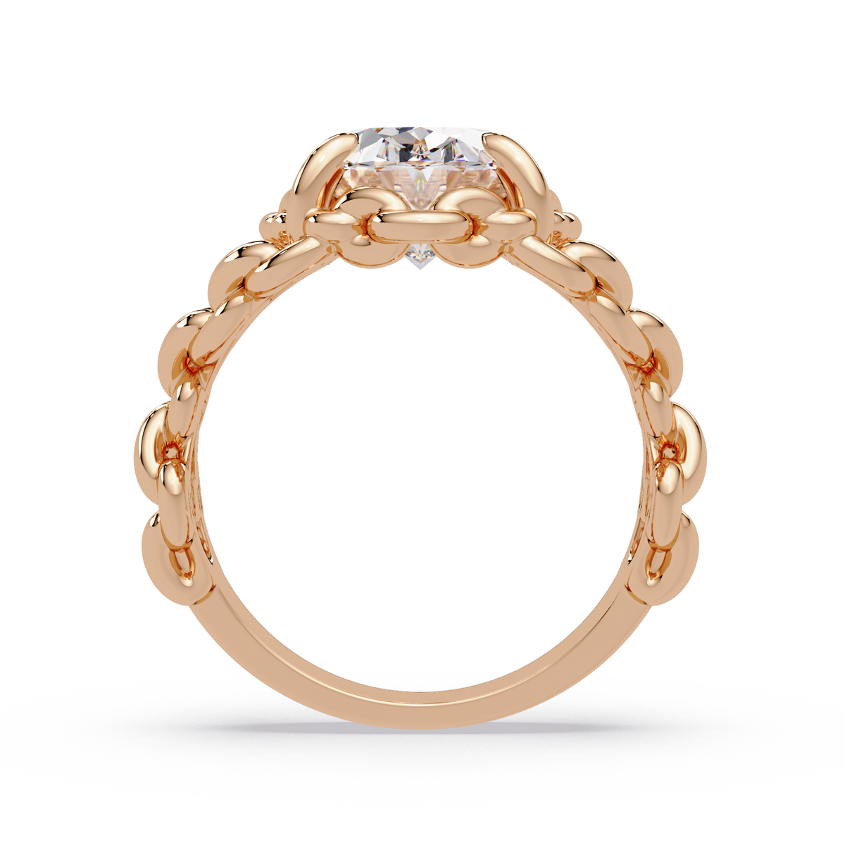 Oval shape diamond ring with chain inspired band design