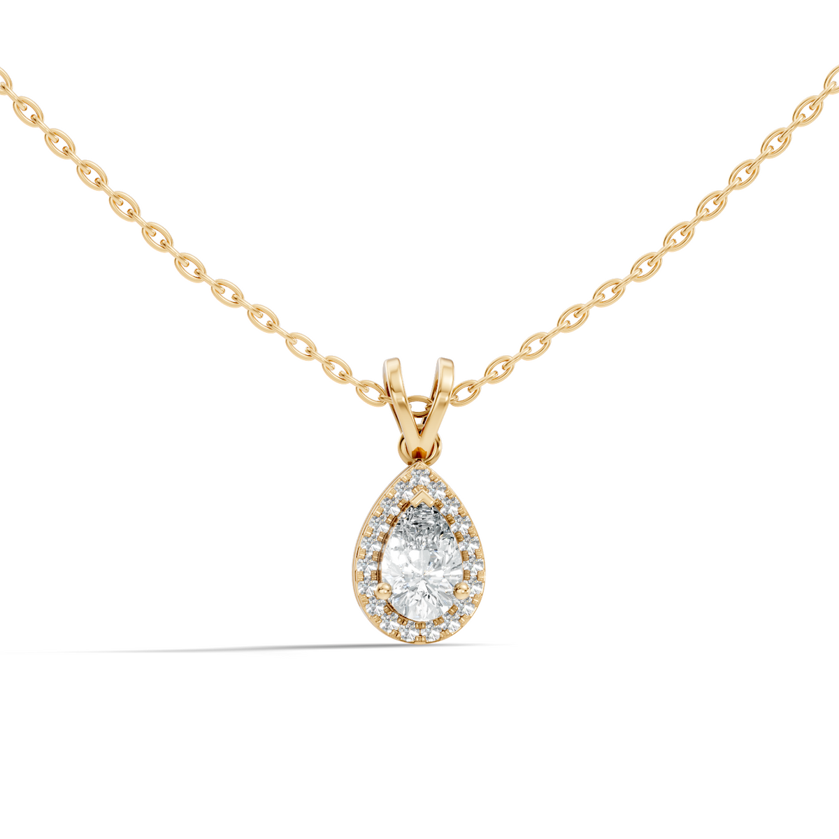 Vintage 14K White Gold Diamond Pendant 0.87 CT Lab-Grown Pear & Round Diamonds Jewelry - HIGHCARAT DIAMONDS