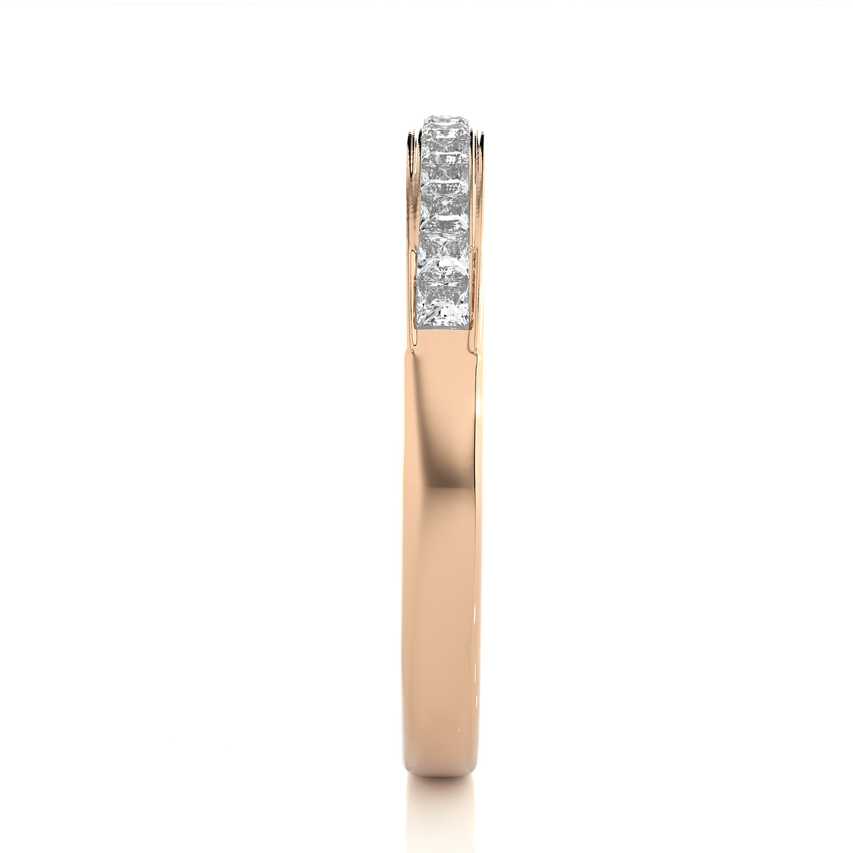 Labgrown Princess Cut Gold Half Eternity Band Ring 14K Solid Gold Stackable Band for Women's - HIGHCARAT DIAMONDS