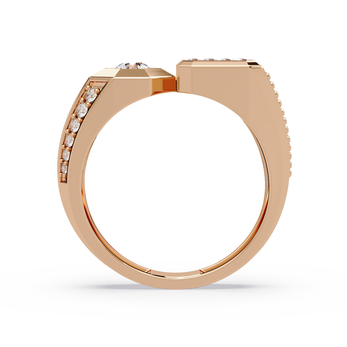 Rose Gold Double Face Diamond Statement Men's Ring - HIGHCARAT DIAMONDS