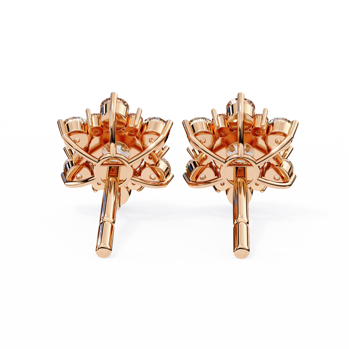 Round Cut Lab Grown Diamond Flower Shape Cluster Stud Earrings Alternate Angle