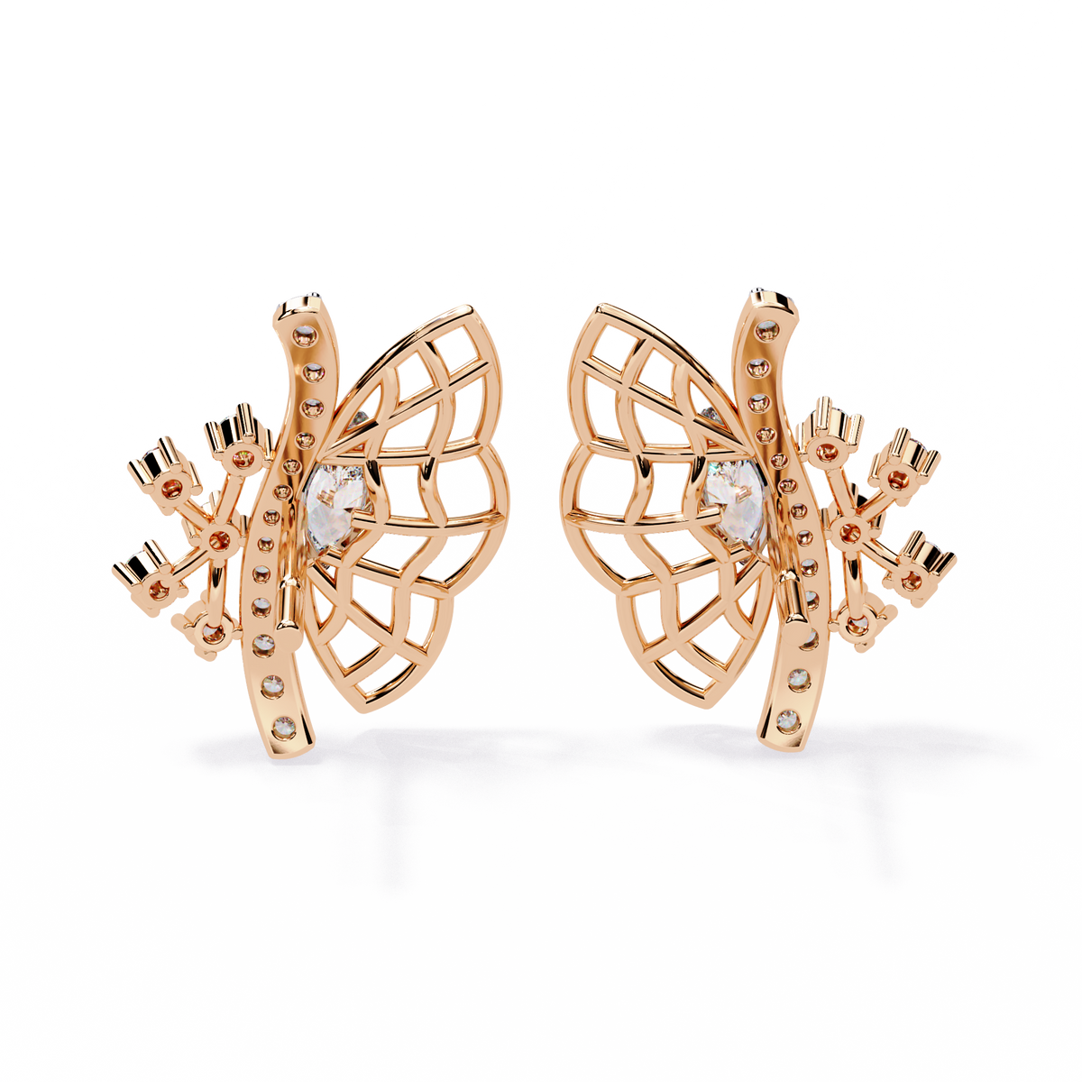 Round Cut Lab Grown & Natural Diamond Butterfly Shape Delicate Cluster Handmade Statement Stud Earring - HIGHCARAT DIAMONDS