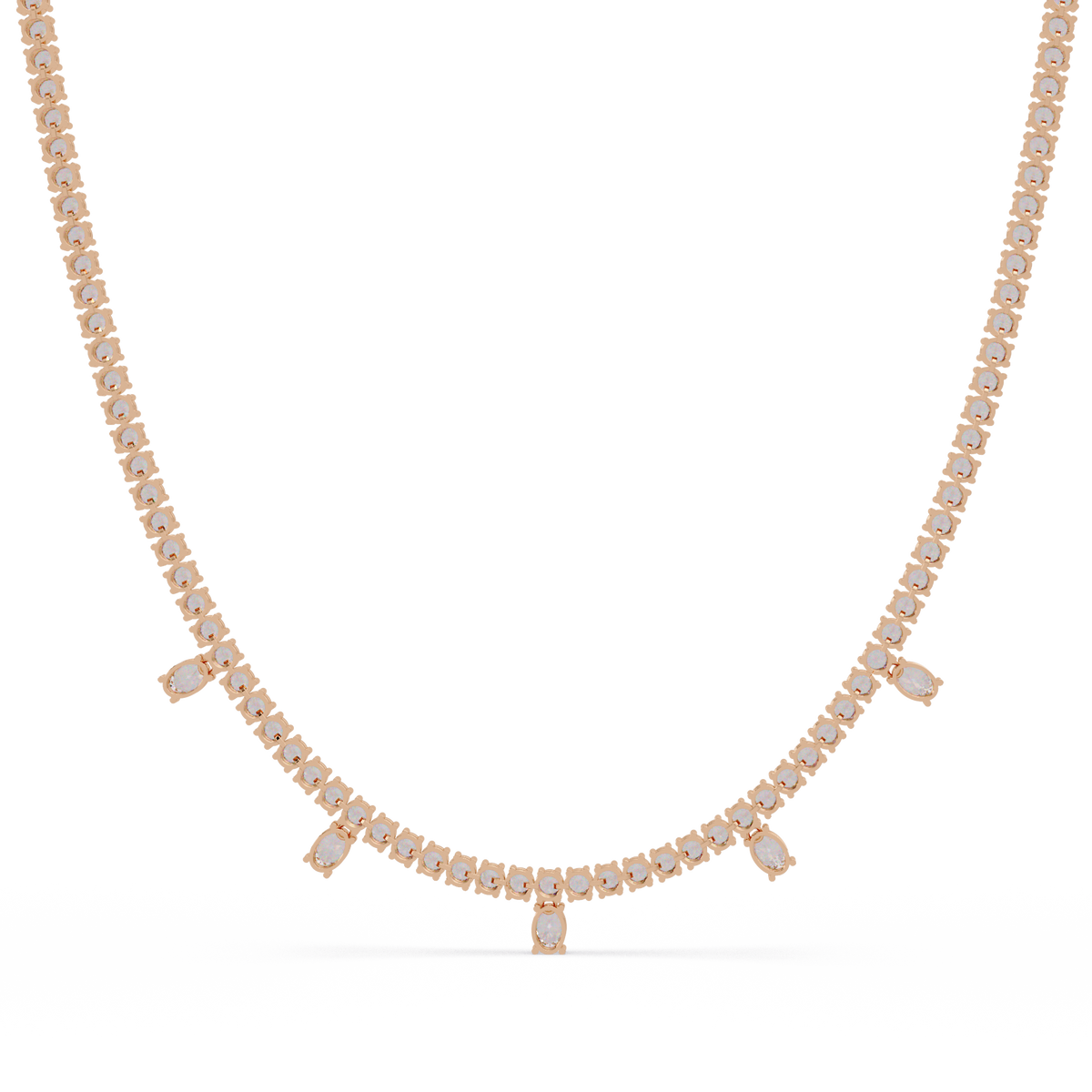 Round Lab-Grown Drop Tennis Diamond Necklace in Rose Gold - HIGHCARAT DIAMONDS