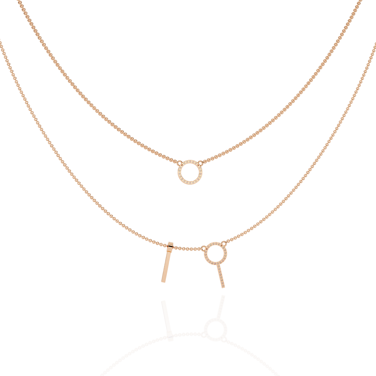 Round Open Circle Key Shape Cut Lab grown &Natural Diamond 10k Solid White Gold Layered Dainty Necklace Gift For Mom - HIGHCARAT DIAMONDS