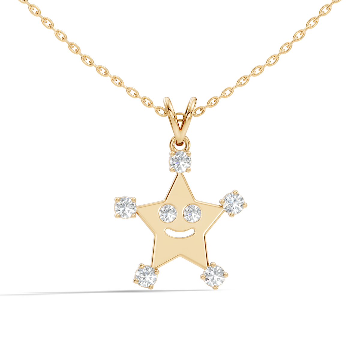 Unique Round Cut Diamond Smiley Star Pendant Eco-Friendly Gift In 14K White Gold - HIGHCARAT DIAMONDS