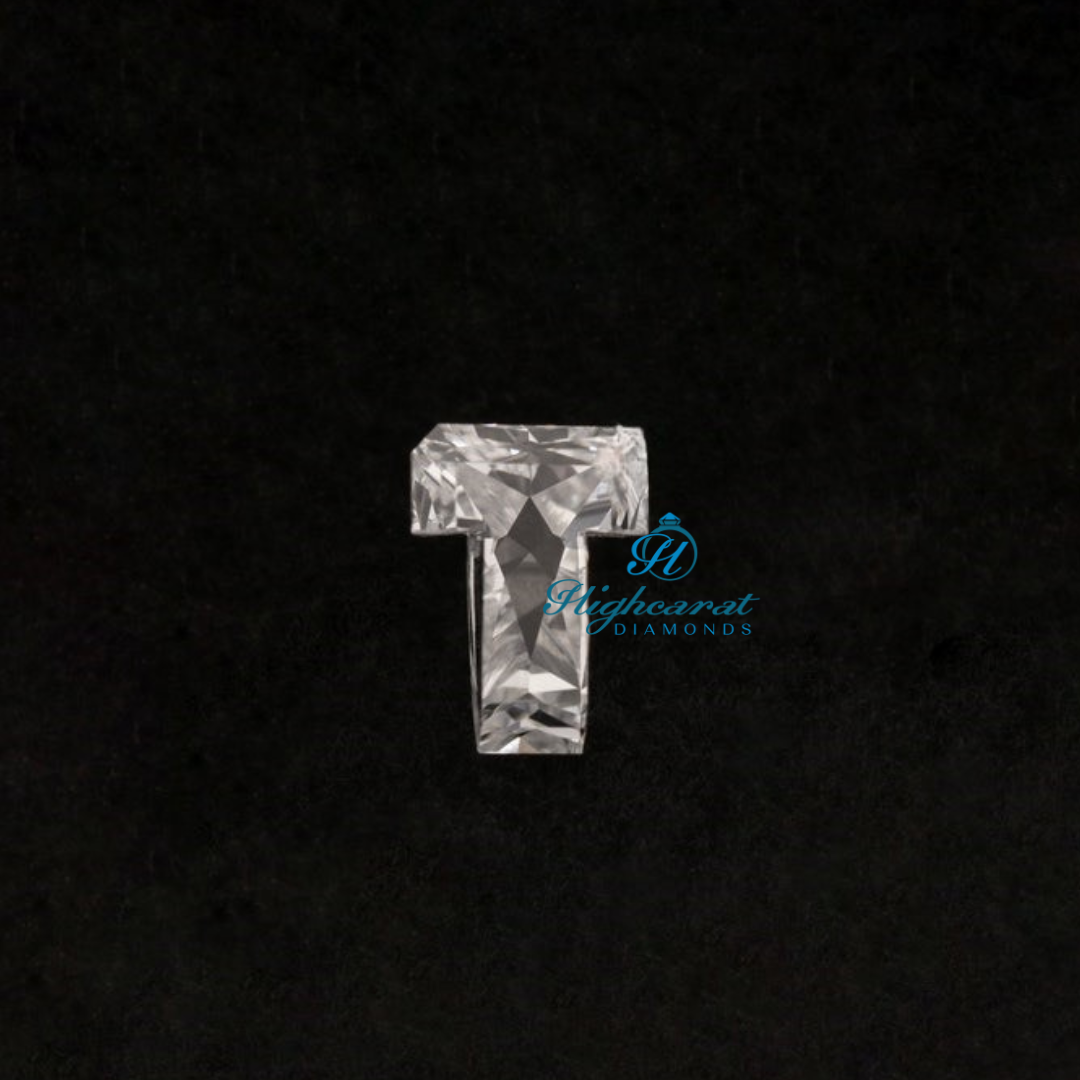High Clarity T Letter Lab Grown Diamond with clean lines and detailed faceting