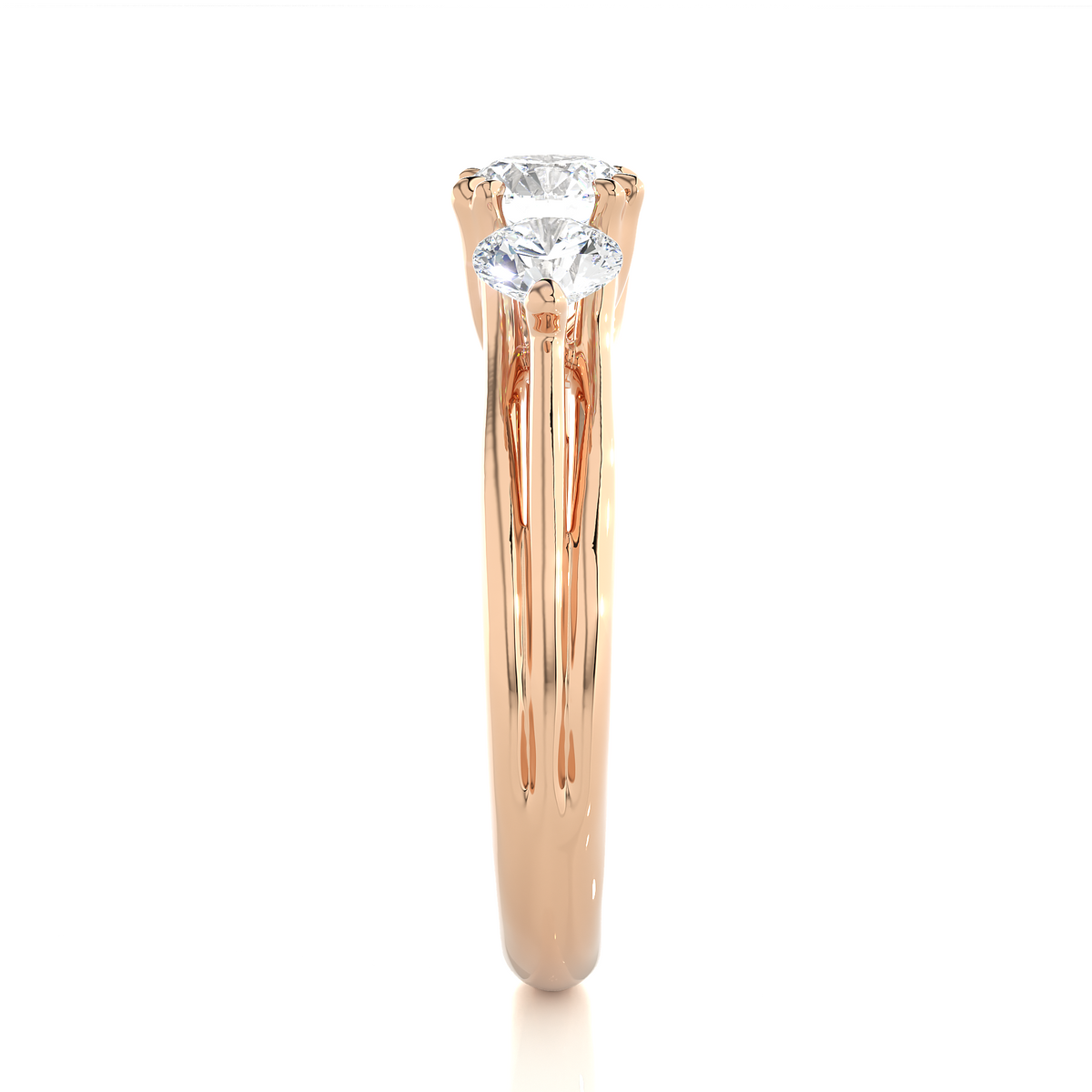 3 Stone Round Shape Ring, Lab Grown 14k Solid Gold Ring, Handmade Jewelry For Her - HIGHCARAT DIAMONDS