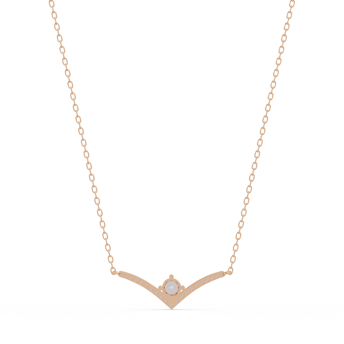 V Curve Lab Grown Diamond Rose Gold Pendant Necklace - HIGHCARAT DIAMONDS