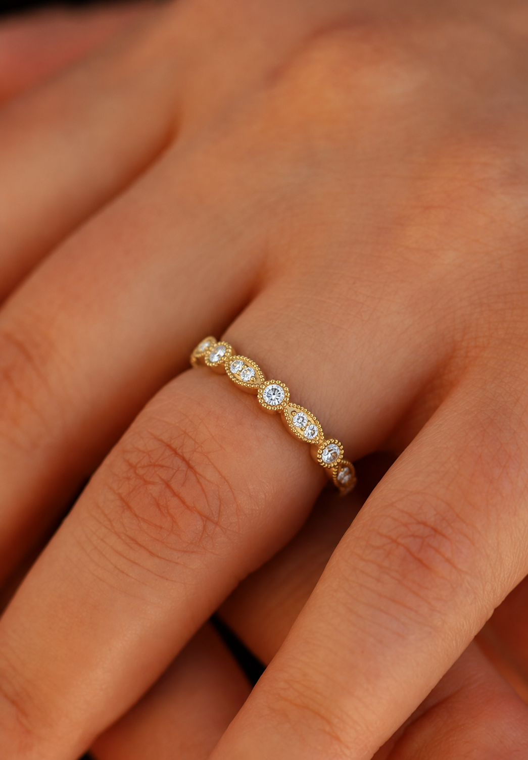 Vintage Art Deco Round Diamond Band Ring for Women In 14K Solid Gold Elegant Everyday Wear Ring - HIGHCARAT DIAMONDS #wearthelook