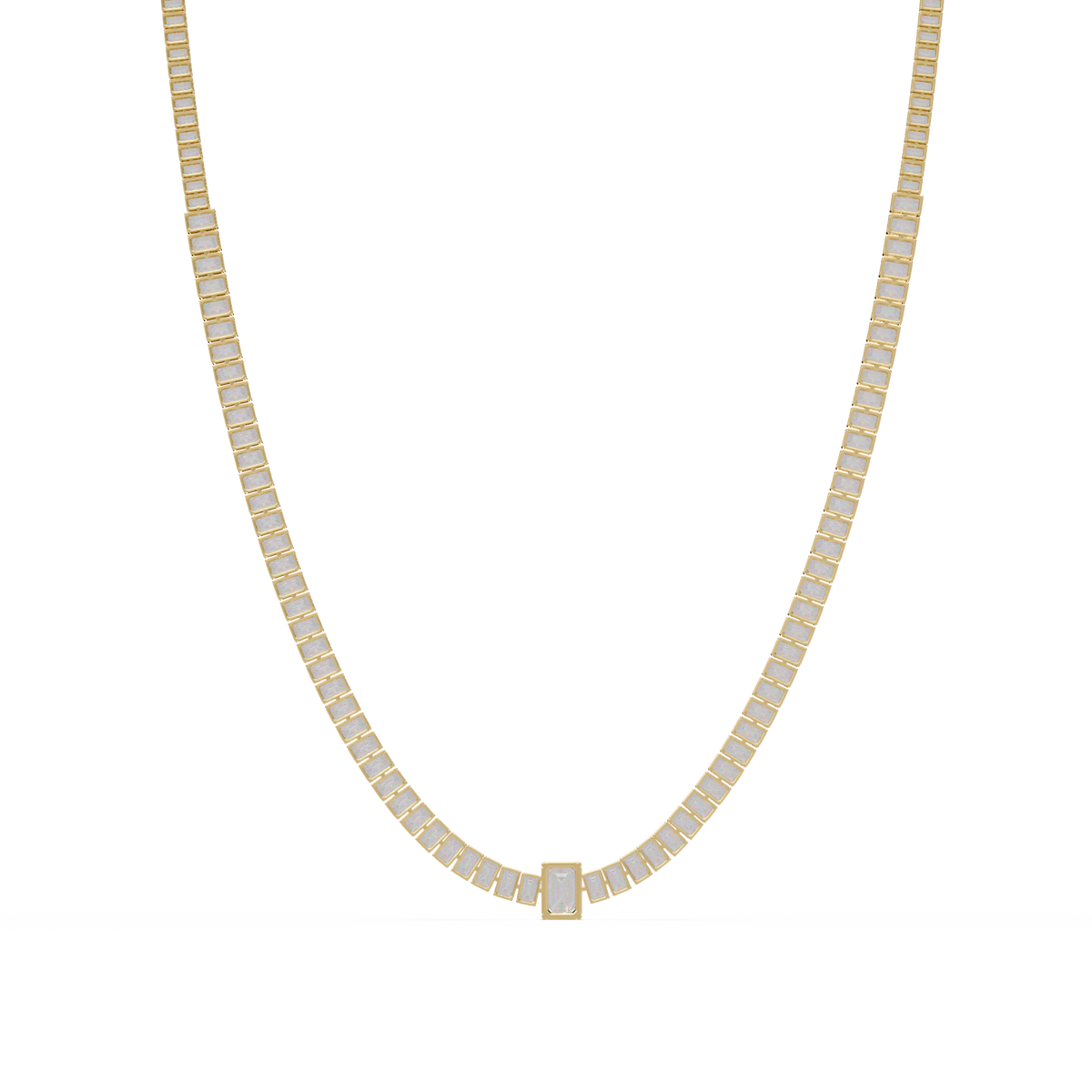 Yellow Gold Tennis Emerald Cut Lab Grown Diamond Necklace - HIGHCARAT DIAMONDS