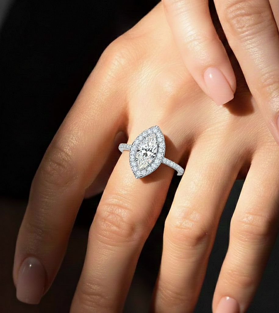 marquise and round cuts lab grown diamond ring, a new blend for special occasions - HIGHCARAT DIAMONDS #wearthelook