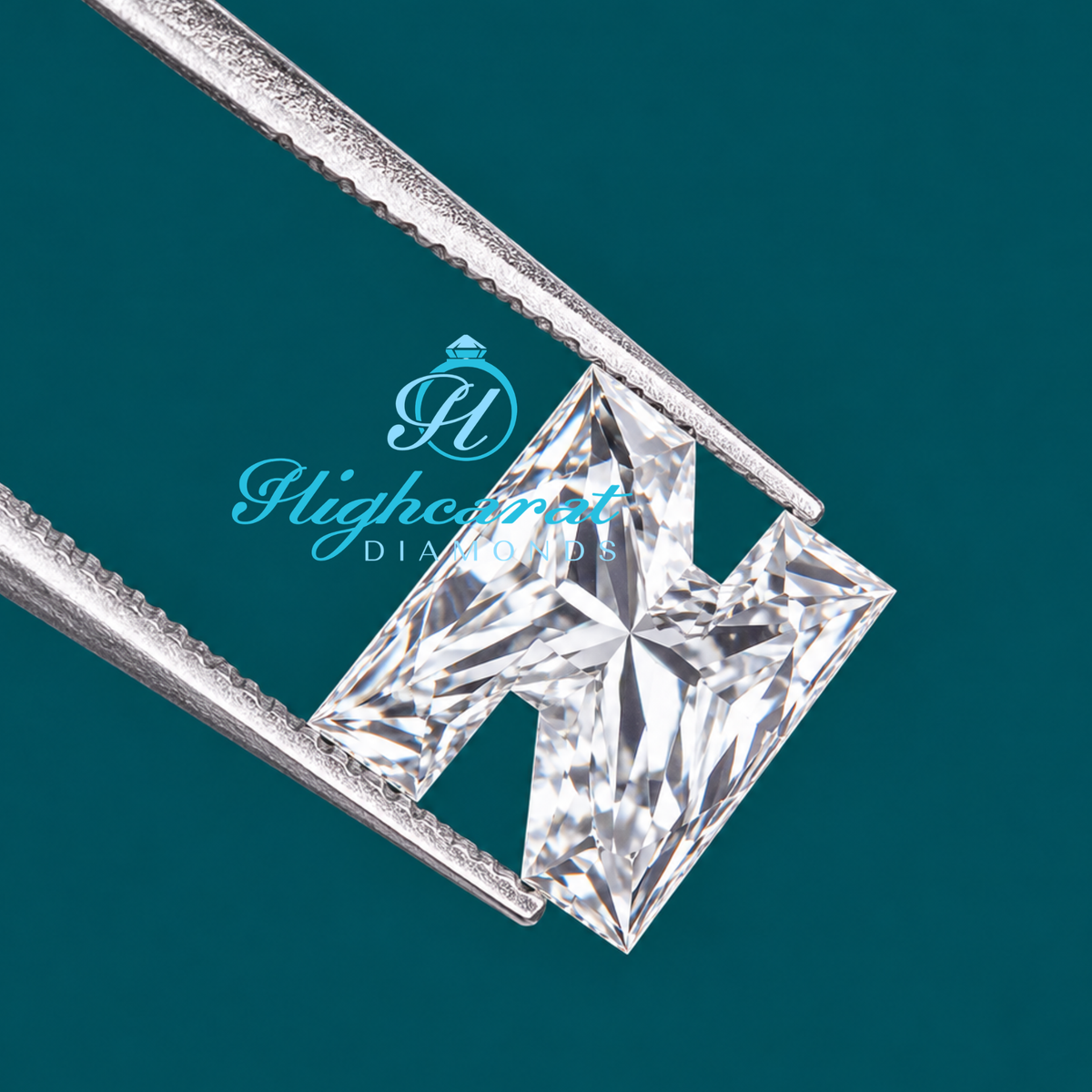 Close-up of N letter shape lab grown diamond