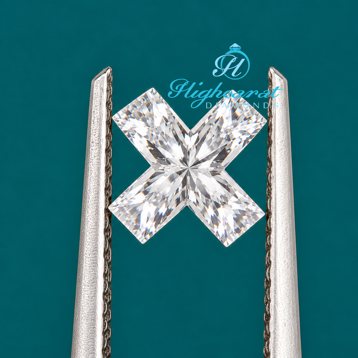 Close-up of X alphabet shaped lab grown certified diamond
