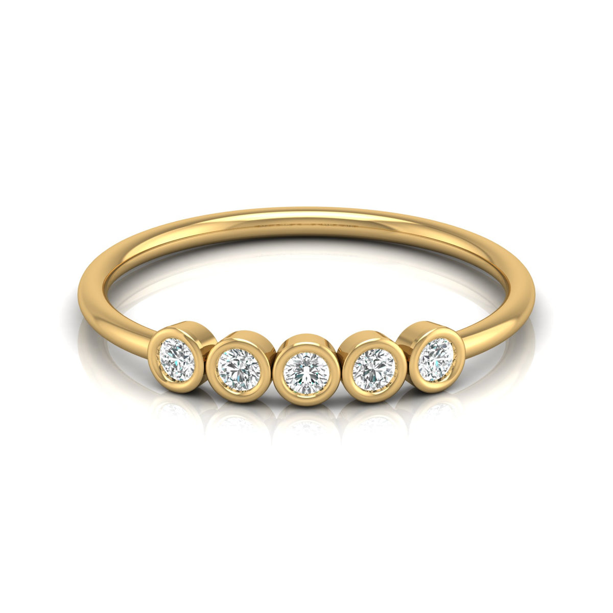 0.15 CT Bezel Set Round Diamond Engagement Ring for Her In 14KT Gold Plated Minimalist Style Lab Grown or Natural - HIGHCARAT DIAMONDS