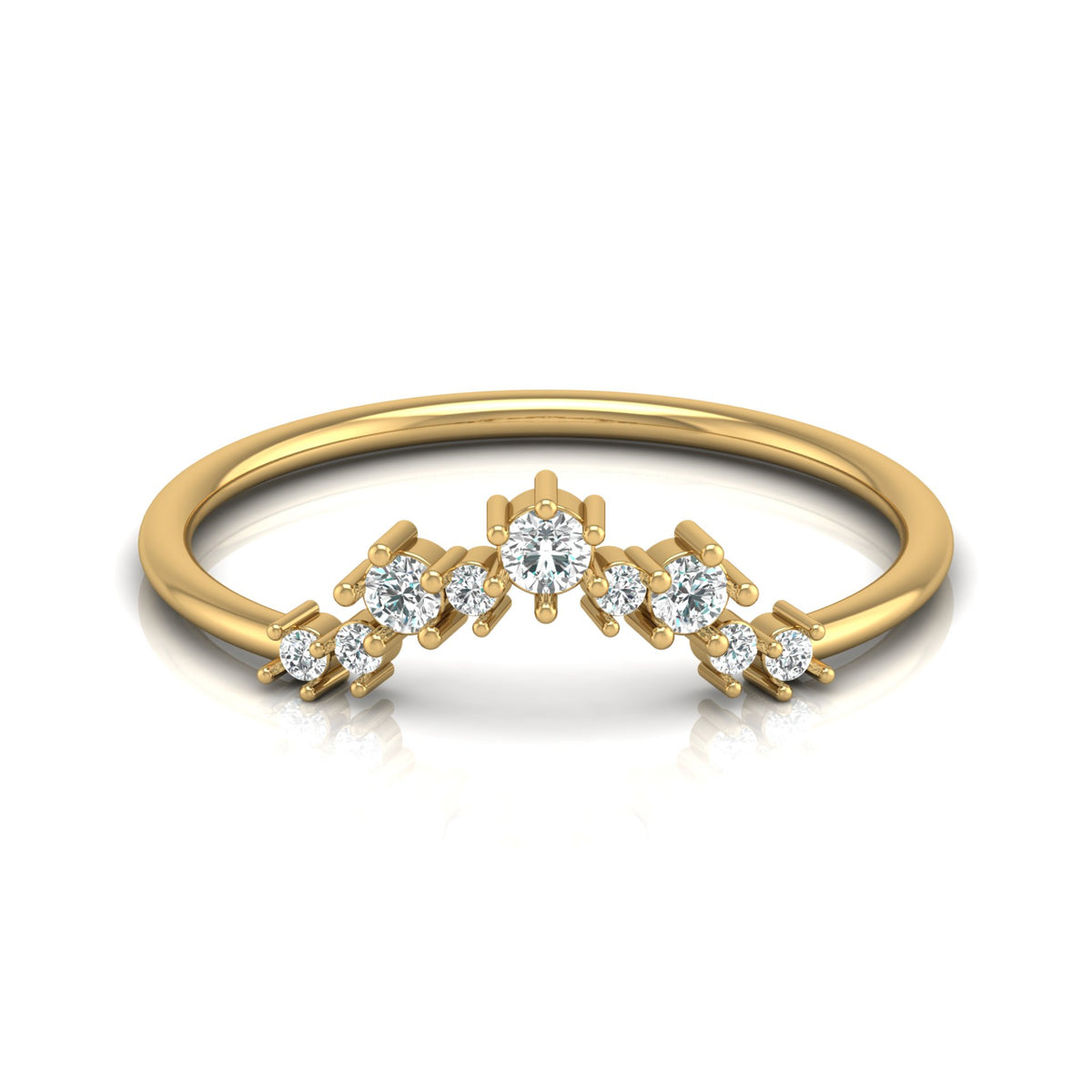 0.15 CT Round Shaped Diamond  V Half Eternity Wedding Band Ring For women's In 14K Solid Gold - HIGHCARAT DIAMONDS