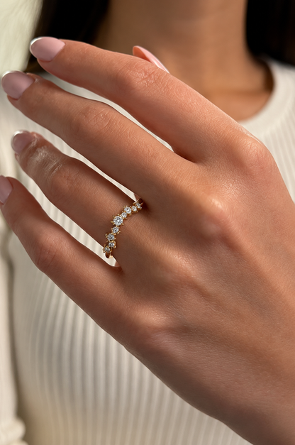0.15 CT Round Shaped Diamond  V Half Eternity Wedding Band Ring For women's In 14K Solid Gold - HIGHCARAT DIAMONDS