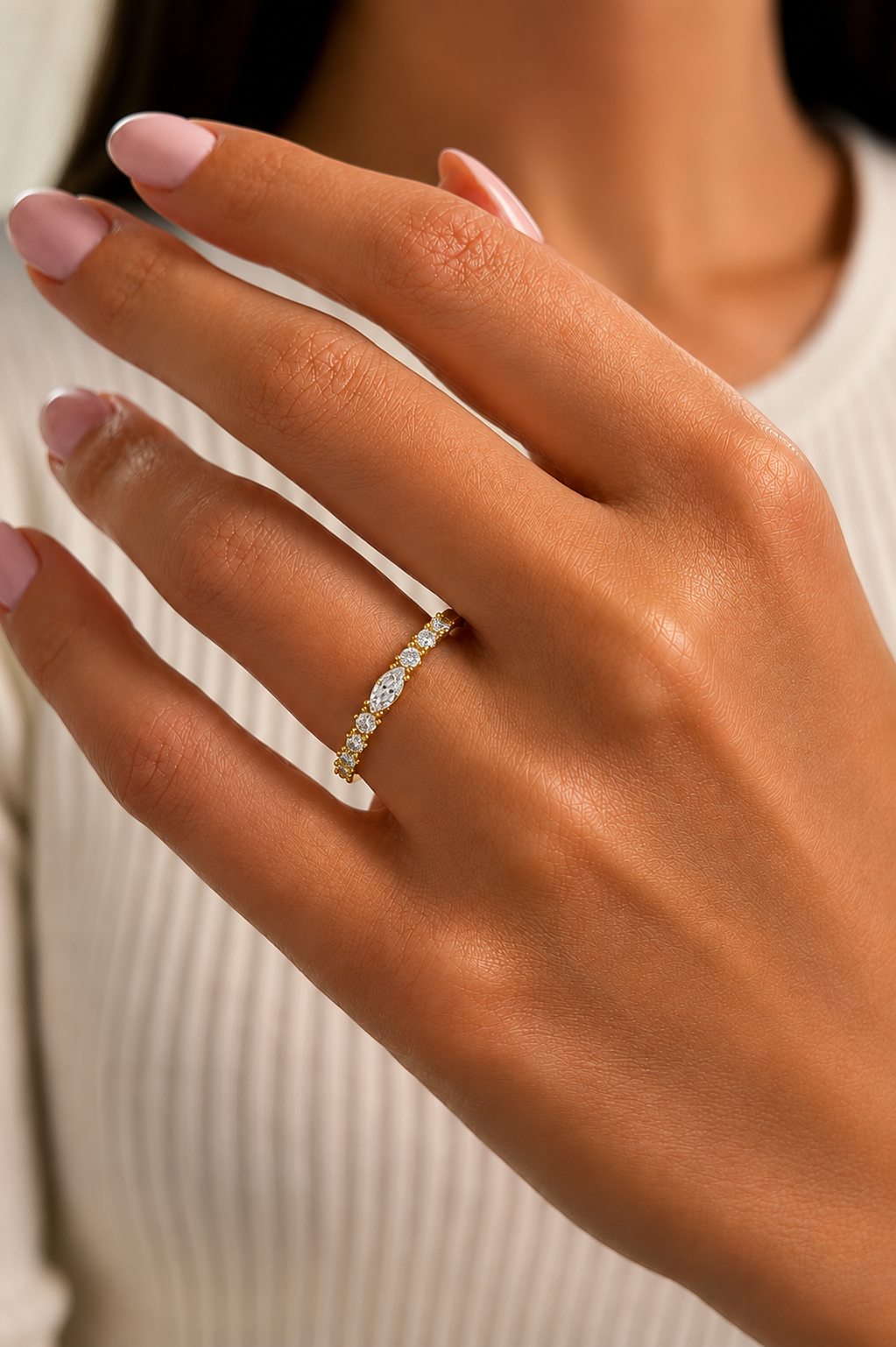 0.17 CT Round And Marquise Shaped Half Eternity Wedding Band Ring For Women's - HIGHCARAT DIAMONDS