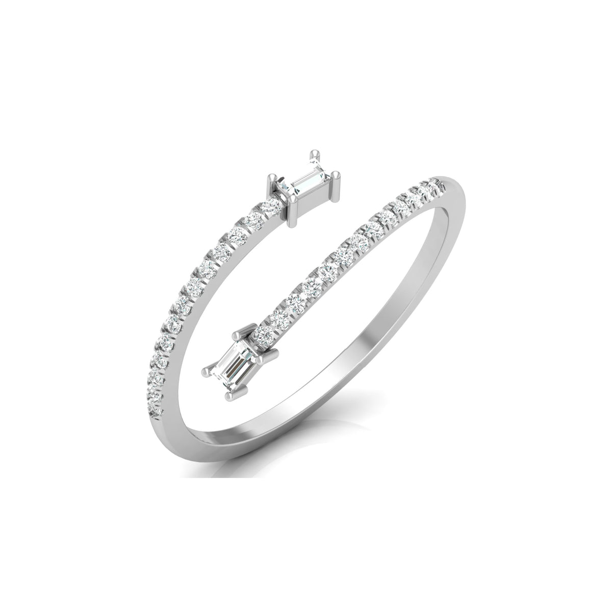 0.18 CT Baguette And Round Cut Open Cuff Engagement Ring For Women's - HIGHCARAT DIAMONDS