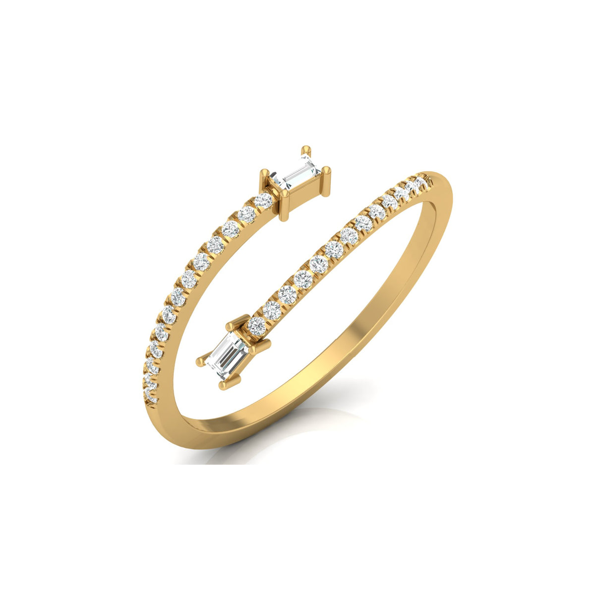 0.18 CT Baguette And Round Cut Open Cuff Engagement Ring For Women's - HIGHCARAT DIAMONDS