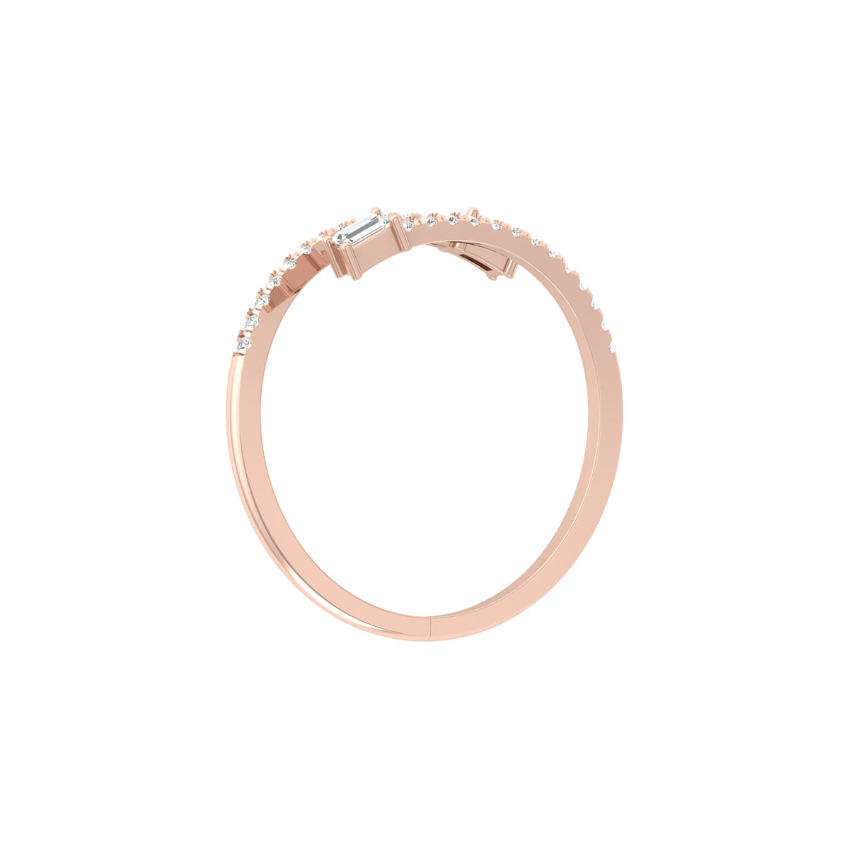 0.18 CT Baguette And Round Cut Open Cuff Engagement Ring For Women's - HIGHCARAT DIAMONDS