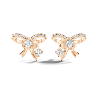 Elegance Round Shape Natural & Lab Grown Diamond Dazzling  Copy Ribbon Type Girl Diamond Earring - HIGHCARAT DIAMONDS
