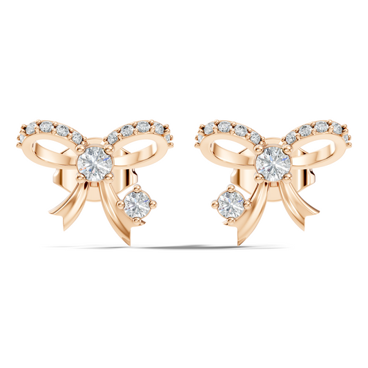 Elegance Round Shape Natural & Lab Grown Diamond Dazzling  Copy Ribbon Type Girl Diamond Earring - HIGHCARAT DIAMONDS