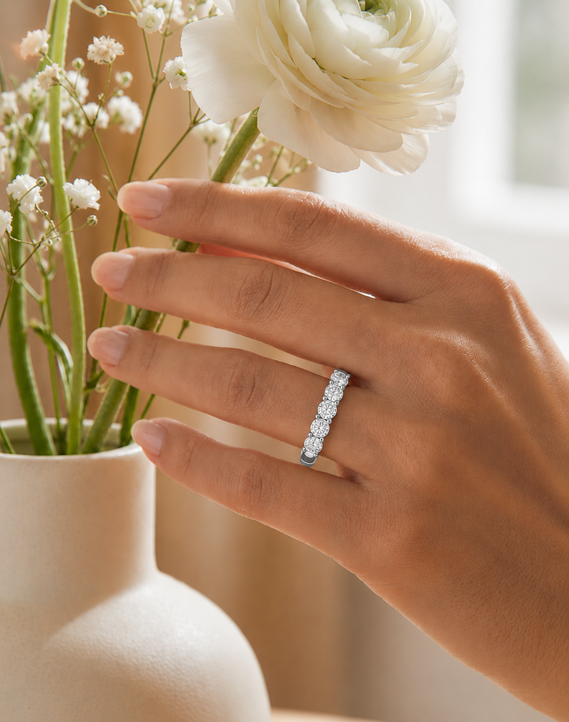 Labgrown 0.52 CT Round Cut Diamond Band Half Eternity Engagement Band For Her - HIGHCARAT DIAMONDS