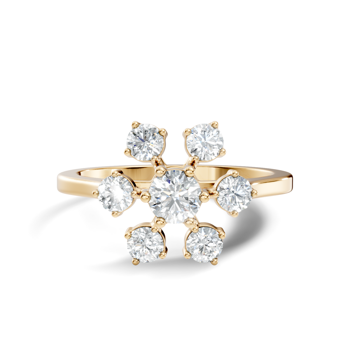 Round Cut Lab Grown Diamond Unique Flower Shape Dainty Stackable Party Wear Ring For Her - HIGHCARAT DIAMONDS