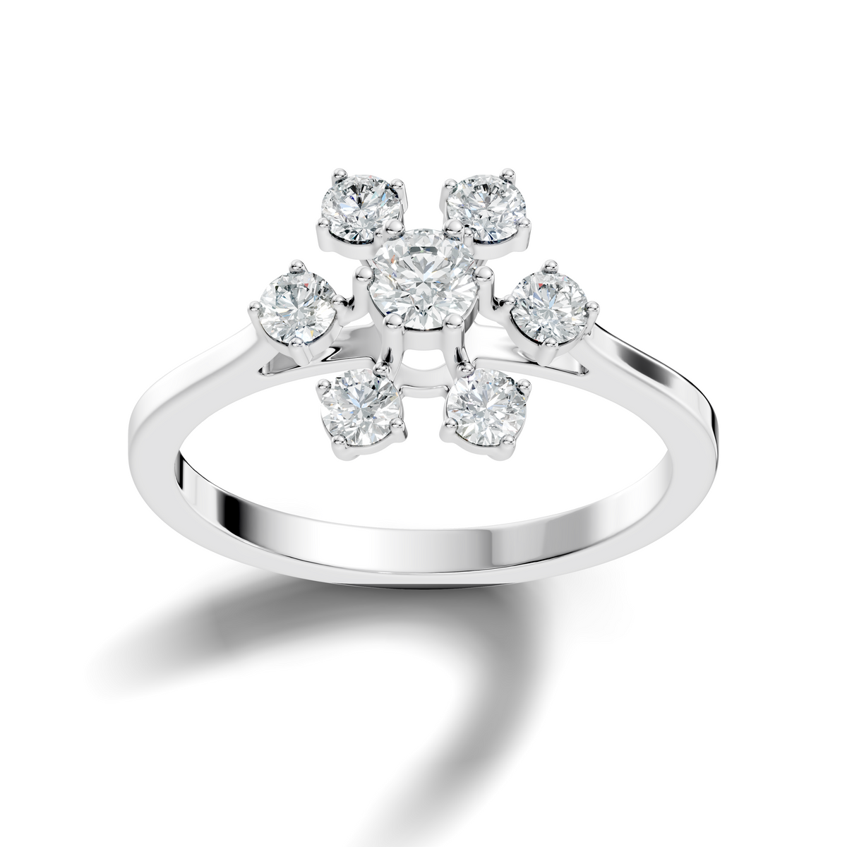 Round Cut Lab Grown Diamond Unique Flower Shape Dainty Stackable Party Wear Ring For Her - HIGHCARAT DIAMONDS