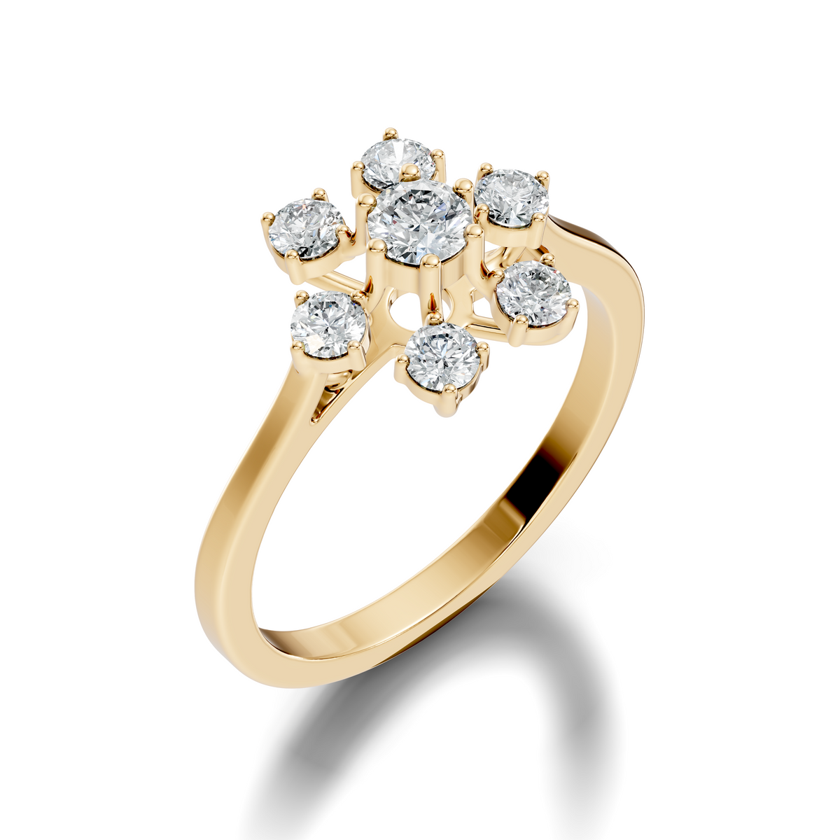 Round Cut Lab Grown Diamond Unique Flower Shape Dainty Stackable Party Wear Ring For Her - HIGHCARAT DIAMONDS